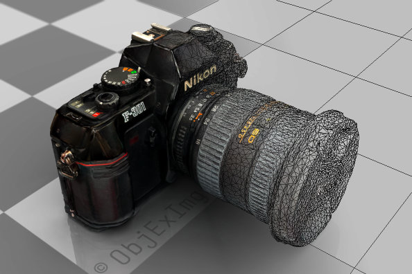 Rendered model of a Nikon F-301; model created by ObjExImg from a photo series